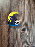 Black Kitty with Skull  | Wooden Needle Minder