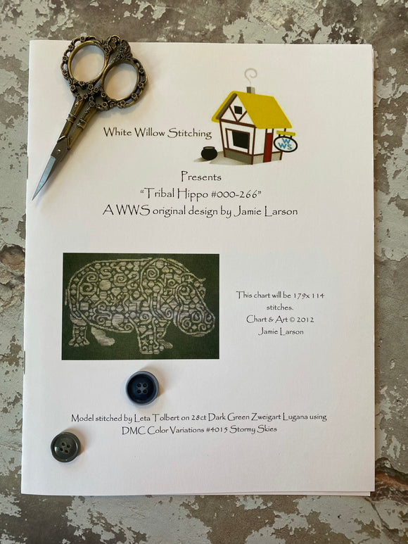 Tribal Hippo | White Willow Stitching